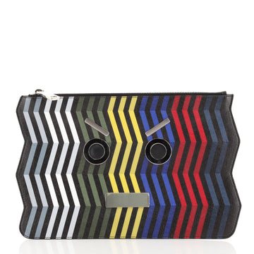 Fendi Faces Pouch Printed Leather Medium