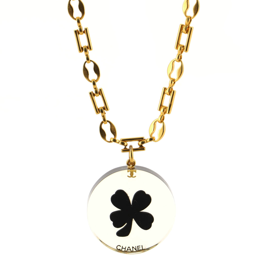 Chanel Resin Black Clover Pendant Necklace