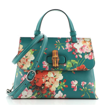 Gucci Bamboo Top Handle Bag Blooms Print Leather Small