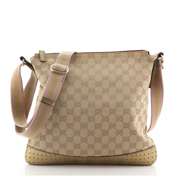 Gucci Zip Messenger Bag GG Canvas with Perforated Leather Medium
