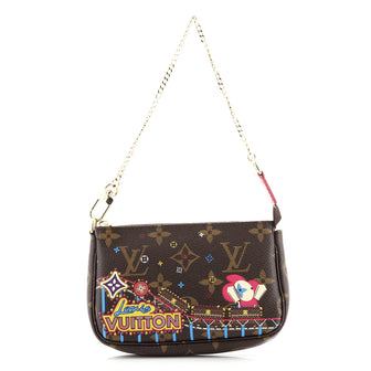 Louis Vuitton Pochette Accessoires Limited Edition Vivienne Xmas Monogram Canvas Mini