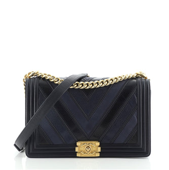 Chanel Boy Flap Bag Chevron Caviar and Calfskin Old Medium