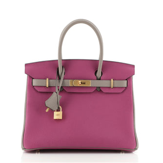 Hermes Birkin Handbag Bicolor Togo with Brushed Gold Hardware 30