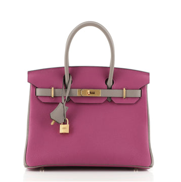 Hermes Birkin Handbag Bicolor Togo with Brushed Gold Hardware 30