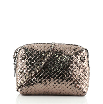 Bottega Veneta Nodini Crossbody Bag Intrecciato Patent Vinyl with Snakeskin Small