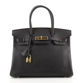 Hermes Birkin Handbag Black Epsom with Gold Hardware 30