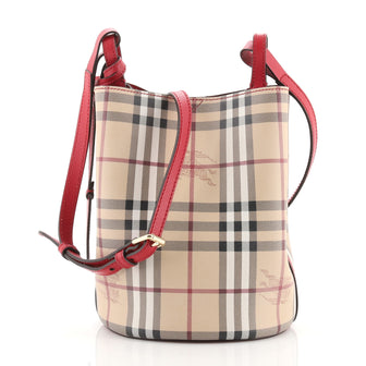 Burberry Lorne Bucket Bag Haymarket Coated Canvas Small