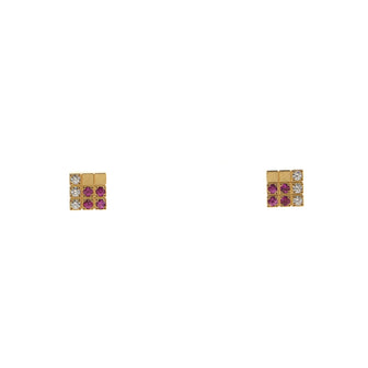 Cartier Lanieres Piet Stud Earrings 18K Yellow Gold with Diamond and Pink Sapphires