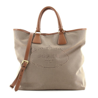 Prada Logo Convertible Shopper Tote Canvas Tall