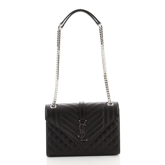 Saint Laurent Classic Monogram Envelope Satchel Quilted Leather Medium