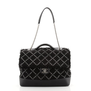 Chanel Crest Trip Top Handle Flap Bag Quilted Tweed and Caviar Large