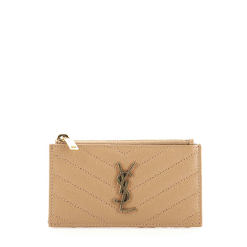 Saint Laurent Monogram Fragments Zip Card Holder Matelasse Chevron Leather