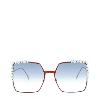 Fendi Square Dots Sunglasses Embellished Metal