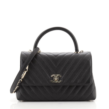 Chanel Coco Top Handle Bag Chevron Caviar Small