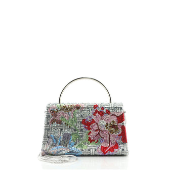 Judith Leiber Floral Chain Handle Minaudiere Crystal Small