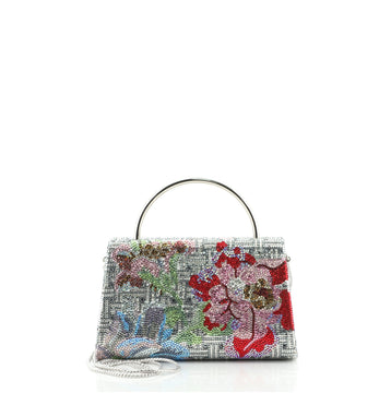 Judith Leiber Floral Chain Handle Minaudiere Crystal Small