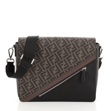 Fendi Forever Fendi Messenger Bag Zucca Coated Canvas and Leather