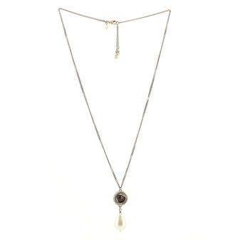 Chanel Pearl Teardrop Pendant Necklace Metal with Resin and Faux Pearl