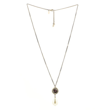 Chanel Pearl Teardrop Pendant Necklace Metal with Resin and Faux Pearl