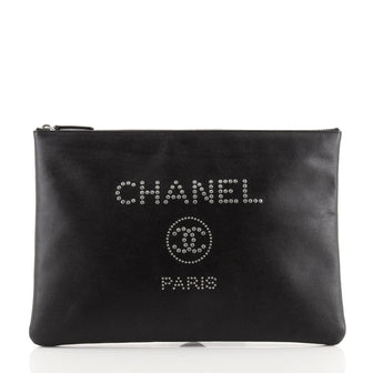 Chanel Deauville Pouch Studded Caviar Large