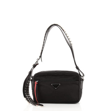Prada New Vela Shoulder Bag Tessuto with Studded Leather Small