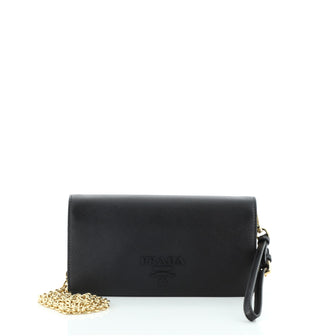 Prada Monochrome Wristlet Wallet on Chain Saffiano Leather Mini