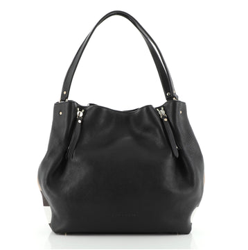 Burberry Maidstone Tote Leather and House Check Canvas Medium