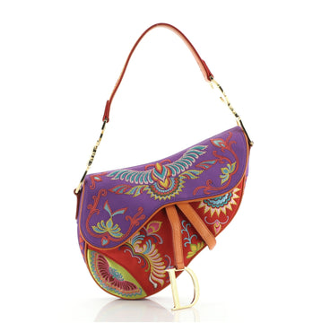 Christian Dior Vintage Saddle Bag Embroidered Satin Medium