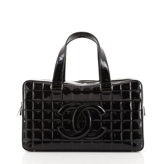 Chanel Chocolate Bar CC Bowler Bag Quilted Patent Large