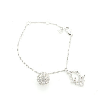 Christian Dior Vintage Logo Ball Charm Bracelet Metal and Crystals