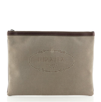 Prada Logo Zip Pouch Canvas Large
