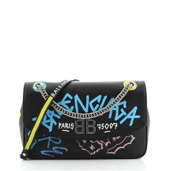 Balenciaga BB Graffiti Chain Shoulder Bag Leather Medium