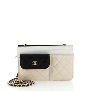 Chanel Tricolor CC Multi-Pocket Wallet on Chain Quilted Goatskin