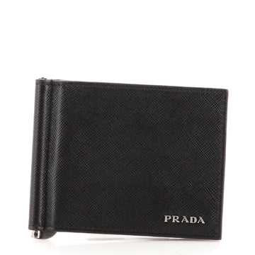 Prada Bifold Money Clip Wallet Saffiano Leather Compact