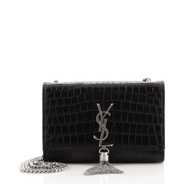 Saint Laurent Classic Monogram Tassel Crossbody Bag Crocodile Embossed Leather Small