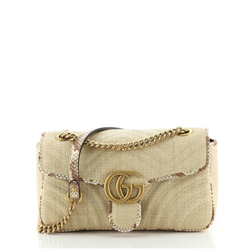 Gucci GG Marmont Flap Bag Matelasse Raffia with Snakeskin Small