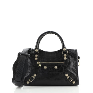Balenciaga City Giant Studs Bag Crocodile Embossed Leather Mini