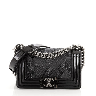 Chanel Boy Flap Bag Sequin with Patent Small