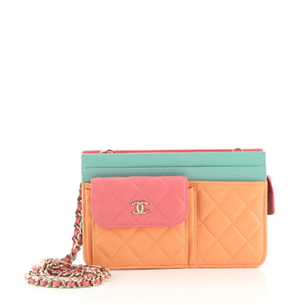 Chanel Tricolor CC Multi-Pocket Wallet on Chain Quilted Goatskin