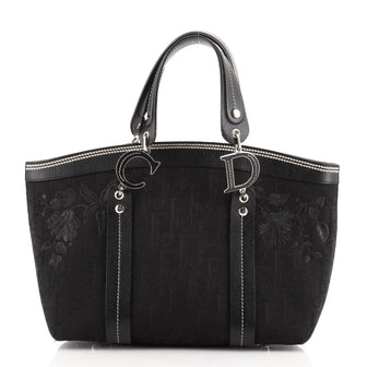 Christian Dior Vintage Tote Embroidered Diorissimo Canvas Large