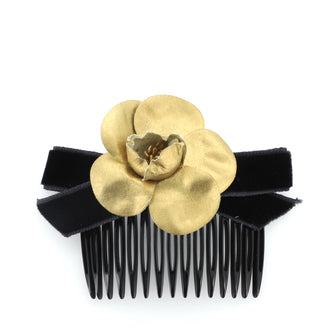 Chanel Camellia Hair Comb Resin with Velvet and Canvas