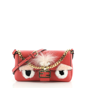 Fendi Monster Baguette Leather and Fur Micro