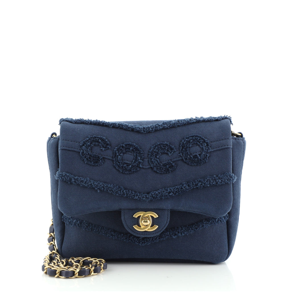 Chanel Coco Flap Bag Fringe Chevron Denim Small at 1stDibs
