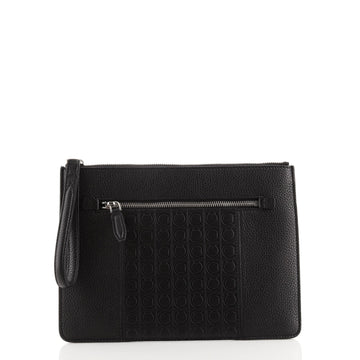 Salvatore Ferragamo Wristlet Pouch Embossed Leather Medium