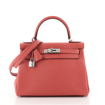 Hermes Kelly Handbag Red Clemence with Palladium Hardware 28