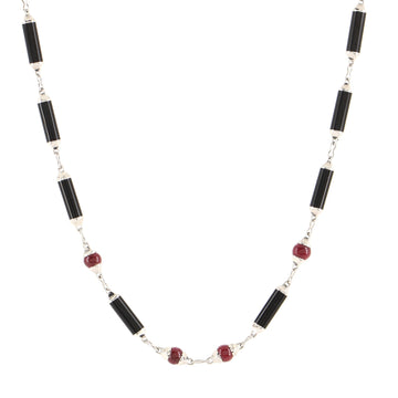 Cartier Le Baiser du Dragon Necklace 18K White Gold with Black Onyx and Ruby Beads