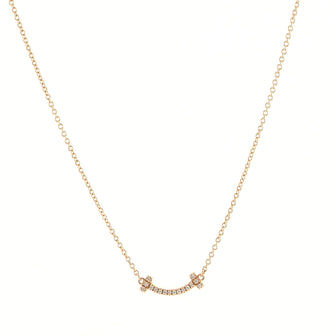Tiffany & Co. T Smile Pendant 18K Rose Gold with Diamonds Mini Necklace