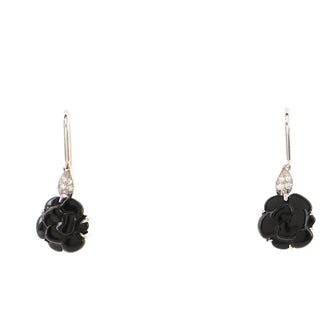 Chanel Camelia Sculpte Dangle Earrings 18K White Gold with Diamonds and Onyx