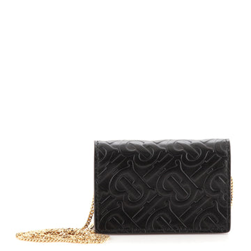 Burberry Chain Card Case Monogram Embossed Leather