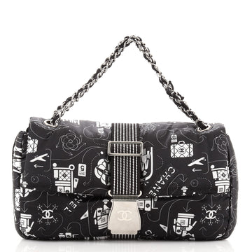 Chanel Airlines Chain Buckle Flap Bag Printed Satin Medium